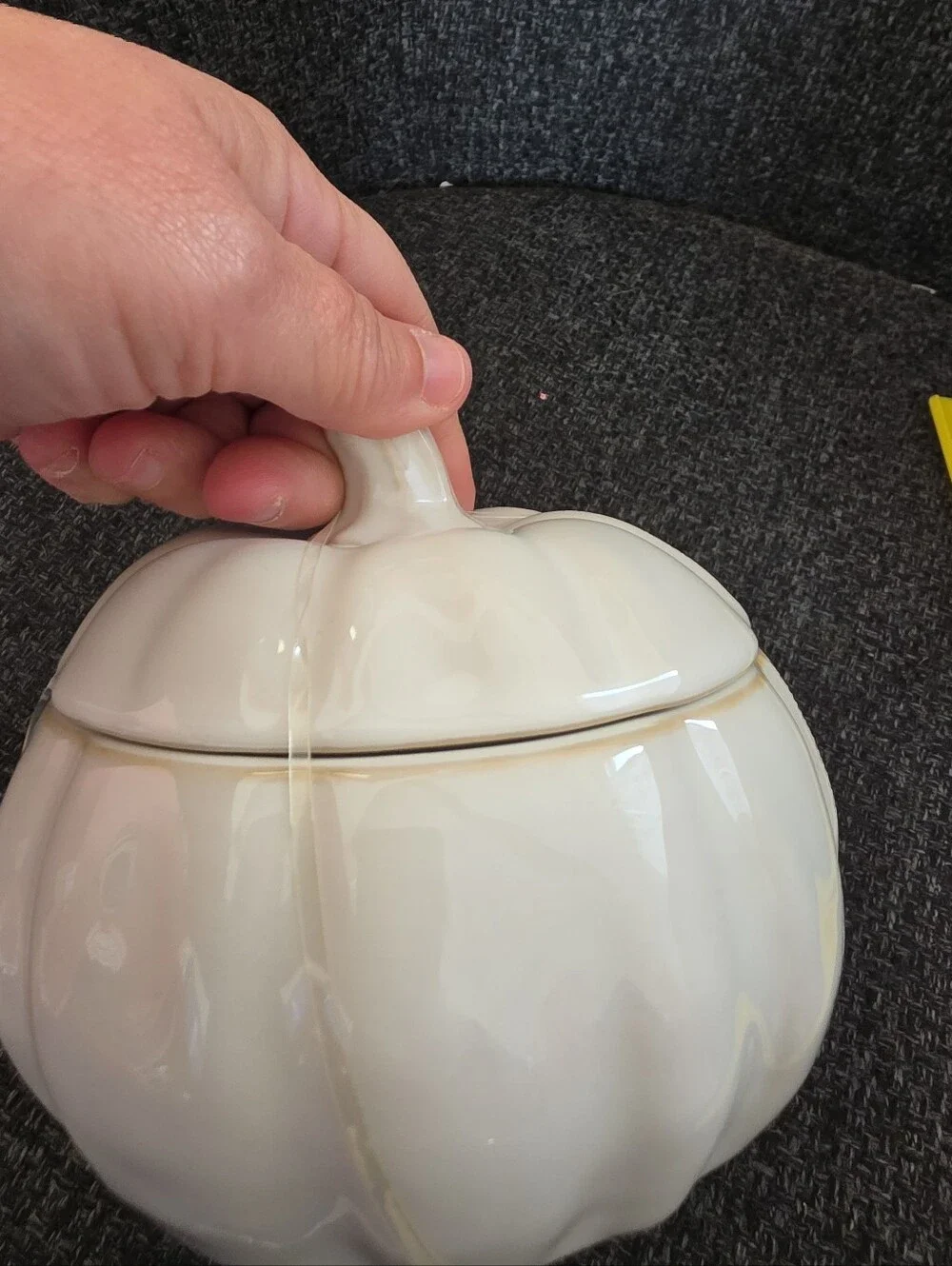 NWT Fall 22 Oz Cream Ceramic Pumpkin Bowl With Lid Hobby Lobby Decorative